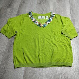 Design Options Philip Jane Gordon Sweater Medium Floral Collar Short Sleeve